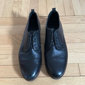 Little Burgundy Black Leather Derby Shoes Size 7.5 Lace-Up Made in Romania